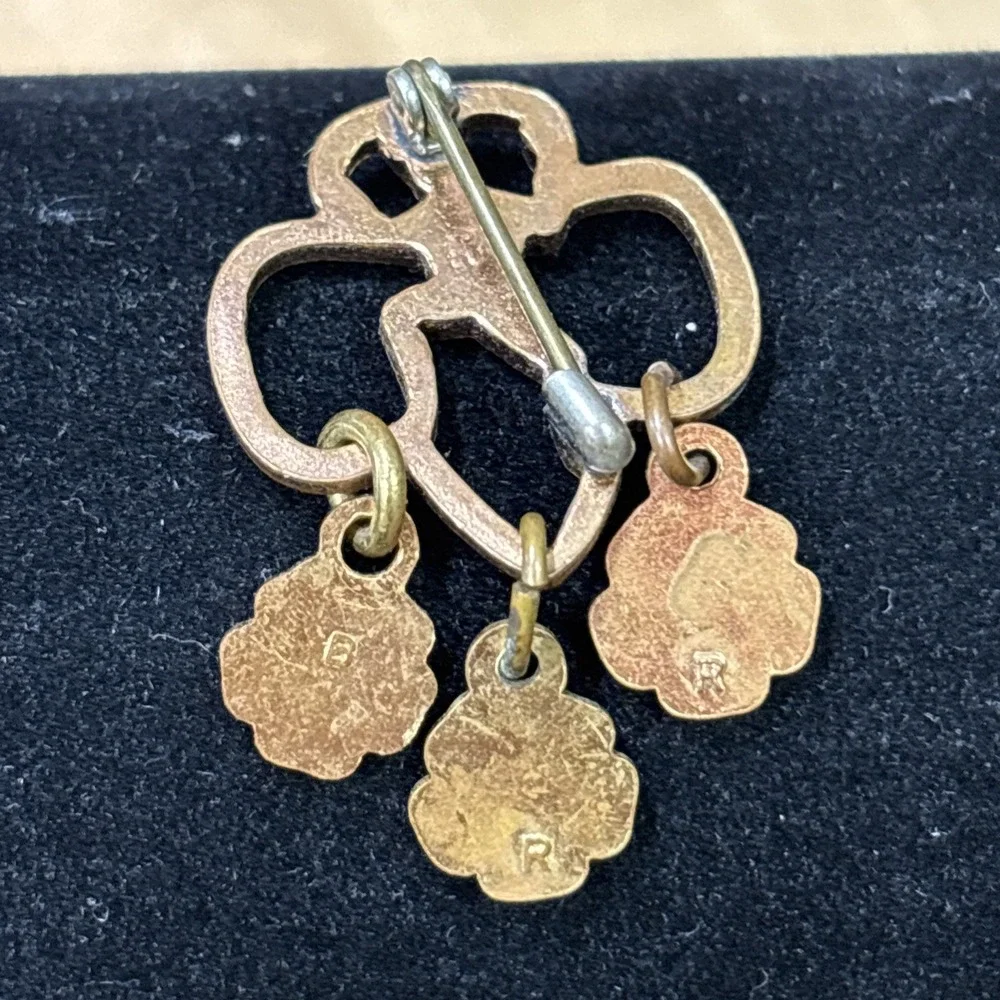 Vintage Girl Scout Brownie Pixie Brooch Pin Dangling Flower Charms Mid Century